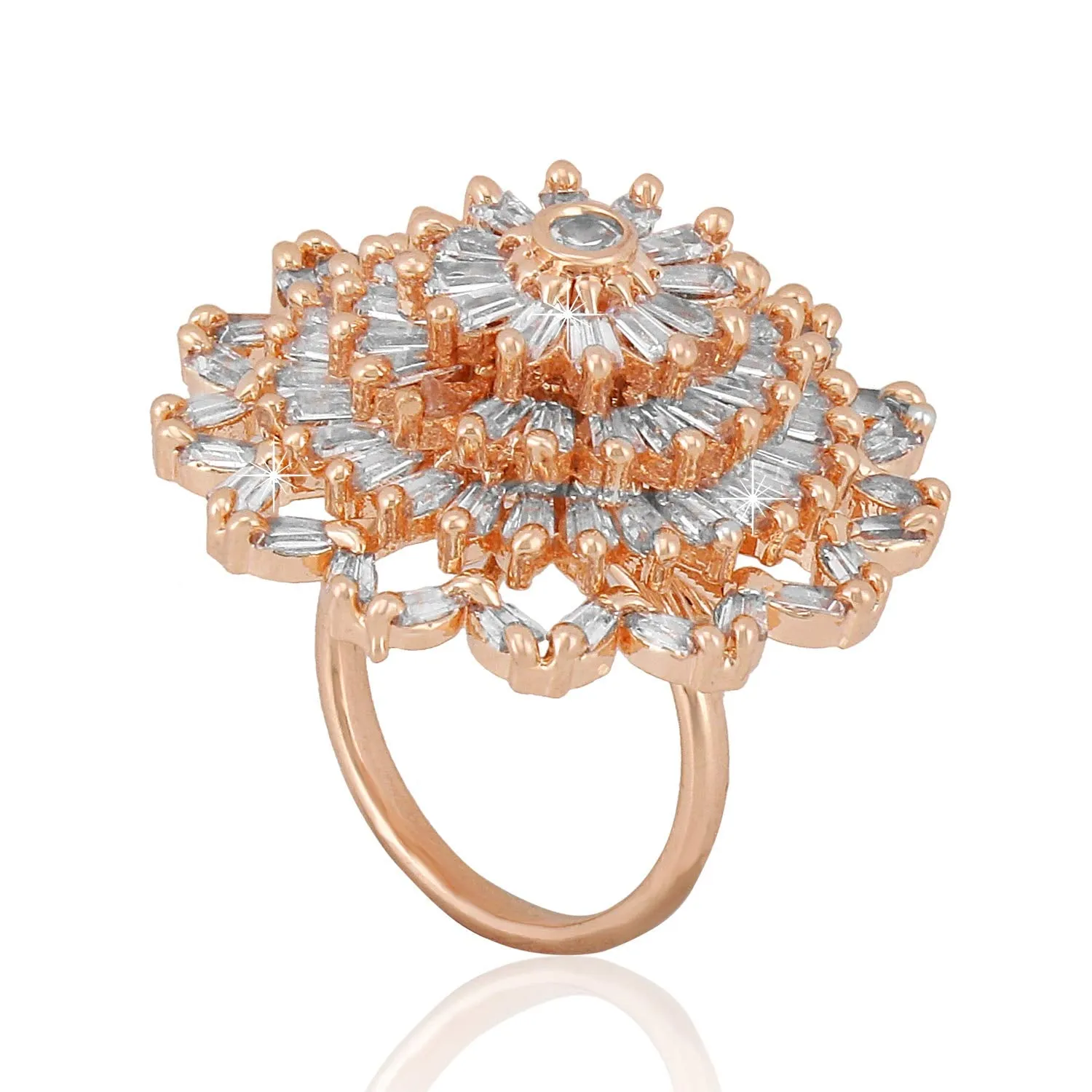 Yellow Chimes Rings for Women American Diamond Ring White AD-Studded Adjustable Floral Finger Ring For Women And Girls (RG 7, Adjustable)