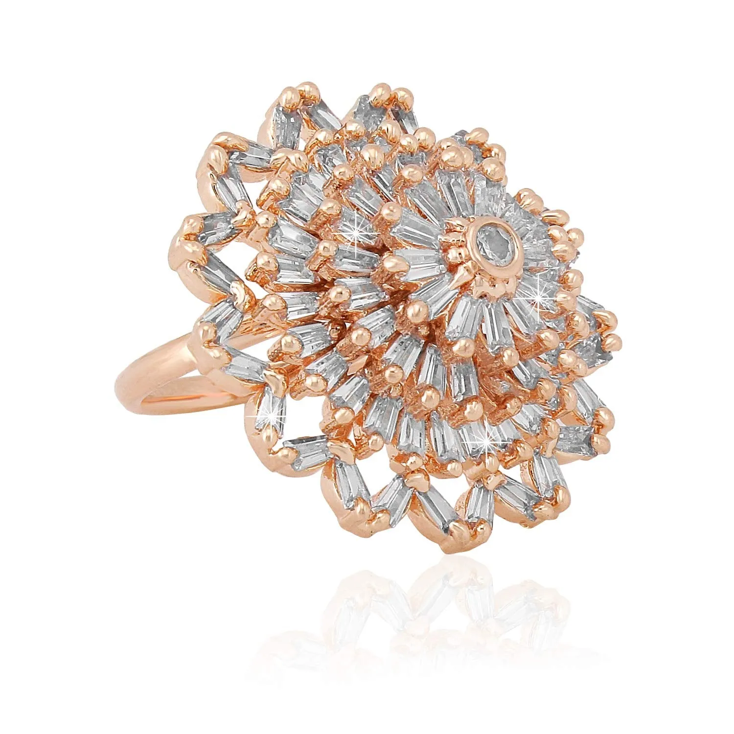 Yellow Chimes Rings for Women American Diamond Ring White AD-Studded Adjustable Floral Finger Ring For Women And Girls (RG 7, Adjustable)
