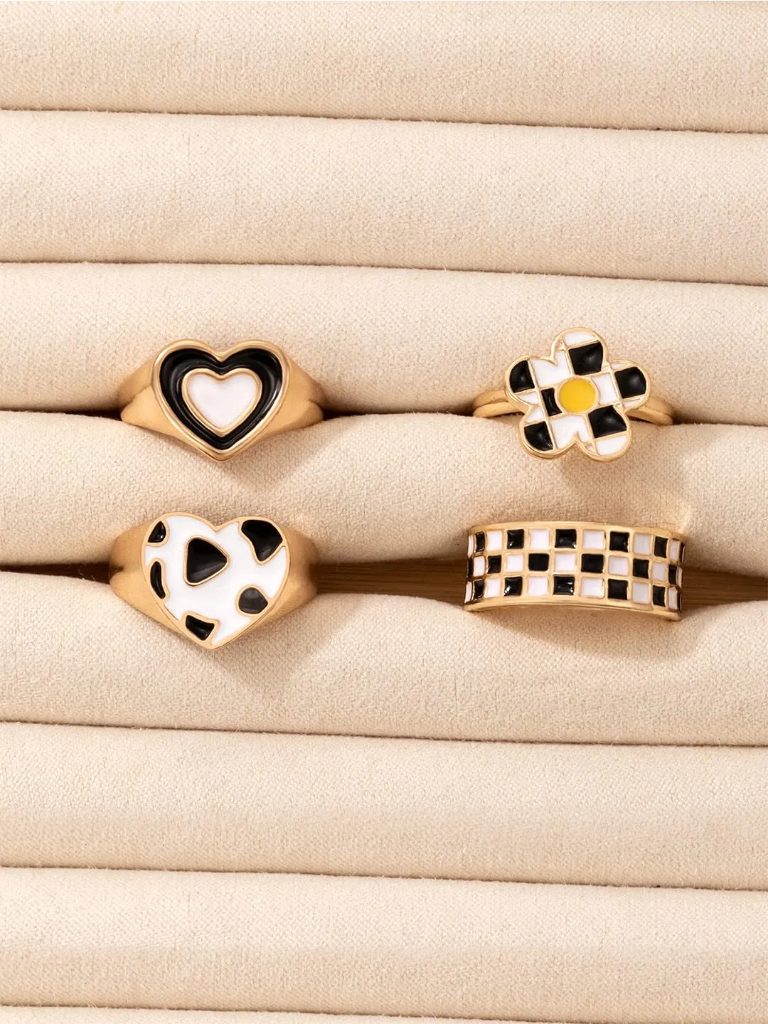 Yellow Chimes Rings for Women Combo of 4 Pcs Stack Rings Gold Plated Midi Finger Knuckle Ring Set for Women and Girls.