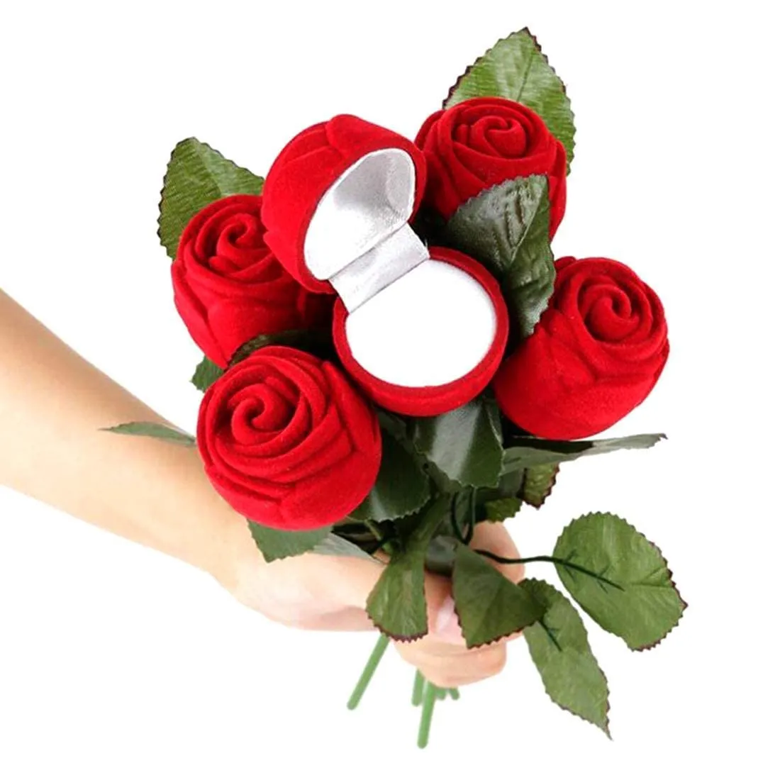 Yellow Chimes Rings for Women Royal Blue and White Crystal Stoned Ring with Red Velvet Rose Ring Box for Women and Girls