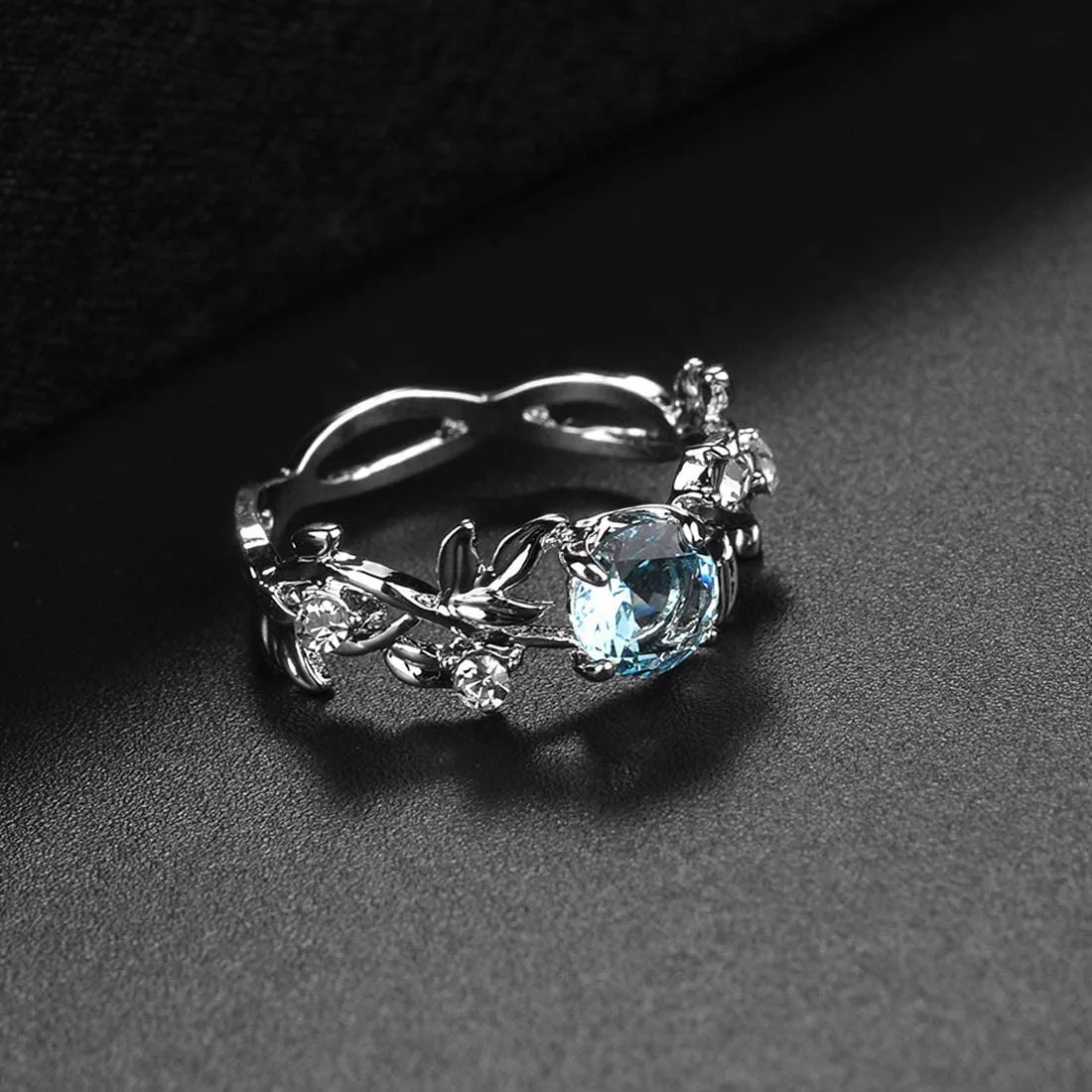 Yellow Chimes Rings for Women Royal Blue and White Crystal Stoned Ring with Red Velvet Rose Ring Box for Women and Girls