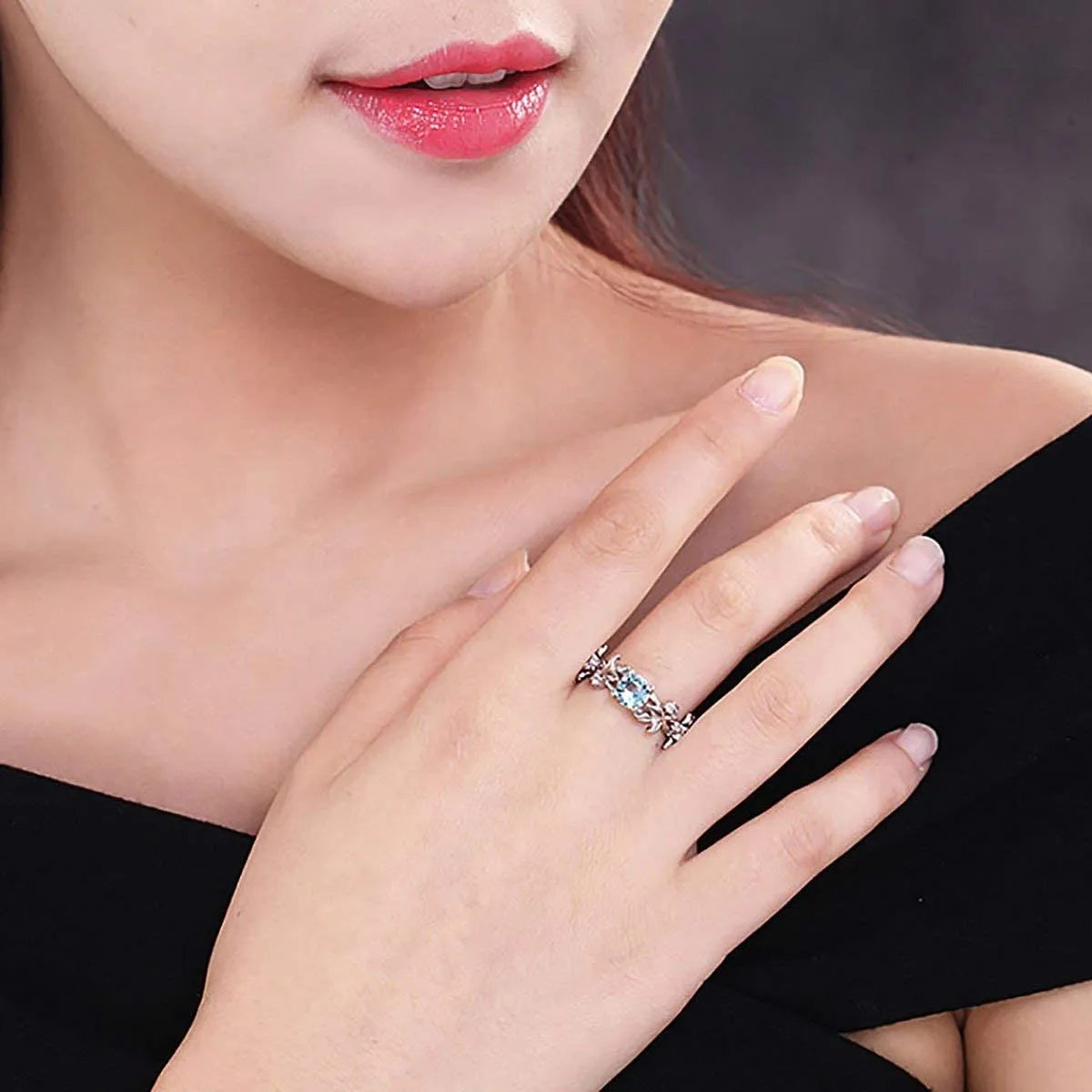 Yellow Chimes Rings for Women Royal Blue and White Crystal Stoned Ring with Red Velvet Rose Ring Box for Women and Girls