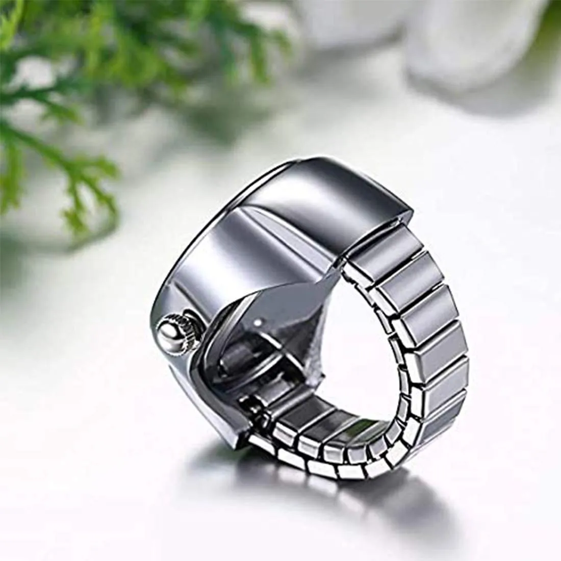 Yellow Chimes Rings for Women Stainless Steel Red Dial Analog Watch Ring Stretchable Ring Watch for Women and Girls.