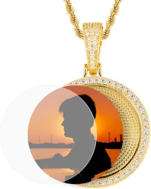 YIMERAIRE Personalized Picture Pendant Necklace Blank Picture Pendant Charm Iced Out Round Angel Wings Pendant with Rope Chain for Women and Men