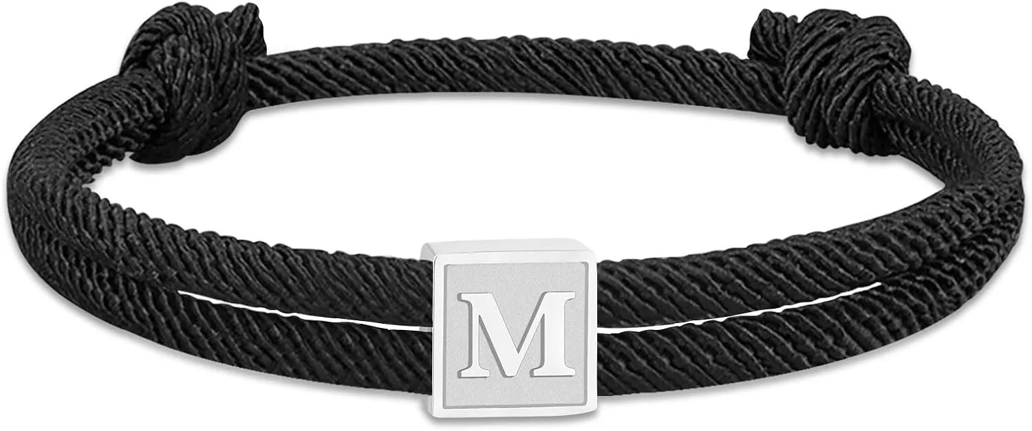 Zocomi 2025 Graduation Gifts, Rope Initial Bracelet for Men Boys Girls, Stainless Steel A-Z Letter Charm Bracelet, Handmade Braided Bracelet Adjustable 7-13 Inches Jewelry Gifts for Him
