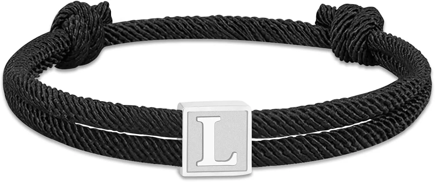 Zocomi 2025 Graduation Gifts, Rope Initial Bracelet for Men Boys Girls, Stainless Steel A-Z Letter Charm Bracelet, Handmade Braided Bracelet Adjustable 7-13 Inches Jewelry Gifts for Him
