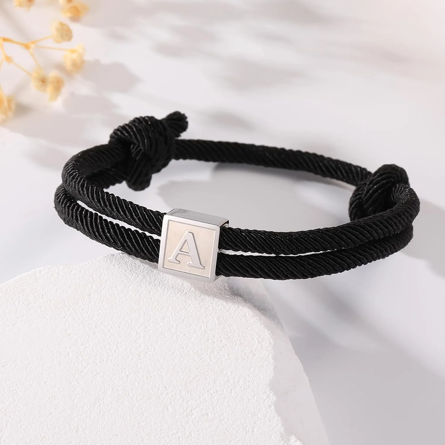 Zocomi 2025 Graduation Gifts, Rope Initial Bracelet for Men Boys Girls, Stainless Steel A-Z Letter Charm Bracelet, Handmade Braided Bracelet Adjustable 7-13 Inches Jewelry Gifts for Him