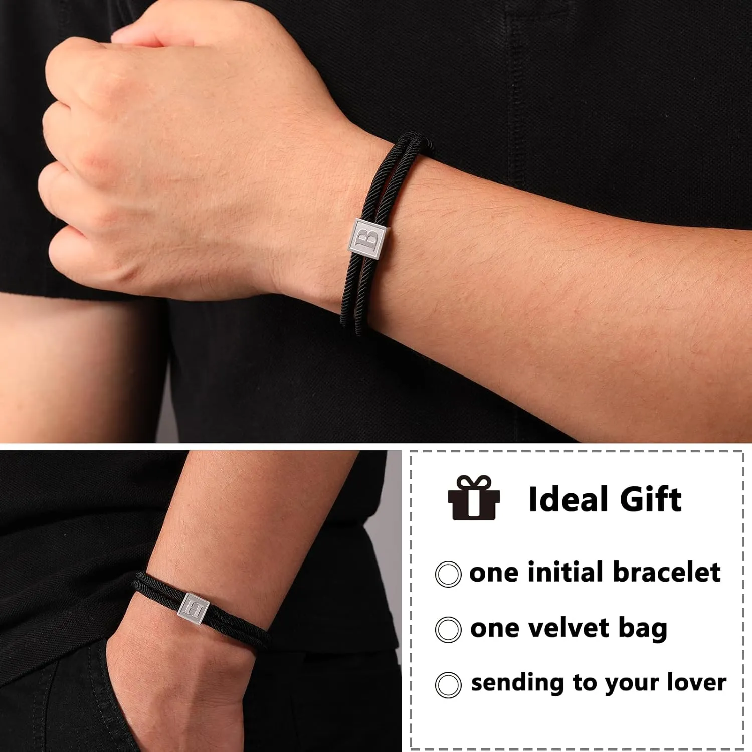 Zocomi 2025 Graduation Gifts, Rope Initial Bracelet for Men Boys Girls, Stainless Steel A-Z Letter Charm Bracelet, Handmade Braided Bracelet Adjustable 7-13 Inches Jewelry Gifts for Him