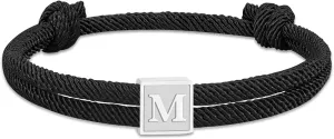 Zocomi 2025 Graduation Gifts, Rope Initial Bracelet for Men Boys Girls, Stainless Steel A-Z Letter Charm Bracelet, Handmade Braided Bracelet Adjustable 7-13 Inches Jewelry Gifts for Him