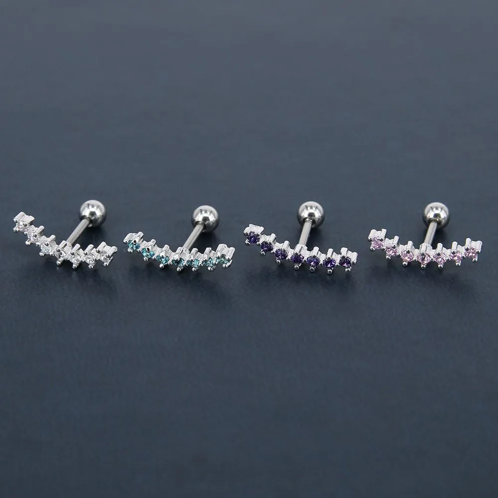 ZS Curve Seven Stud CZ Stud Earrings 316L Stainless Steel Ear Helix Conch Cartilage Piercing