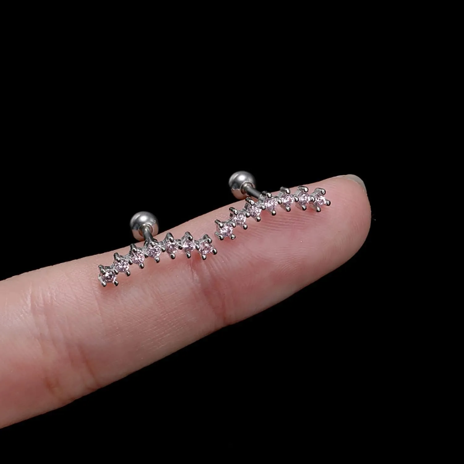 ZS Curve Seven Stud CZ Stud Earrings 316L Stainless Steel Ear Helix Conch Cartilage Piercing